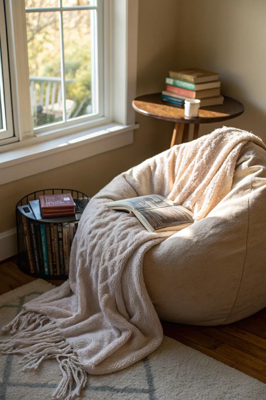 A snug corner featuring a squishy seat ideal for unwinding.