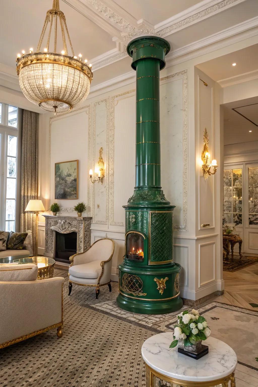 Jade green adds a dash of opulence and sophistication to this area.