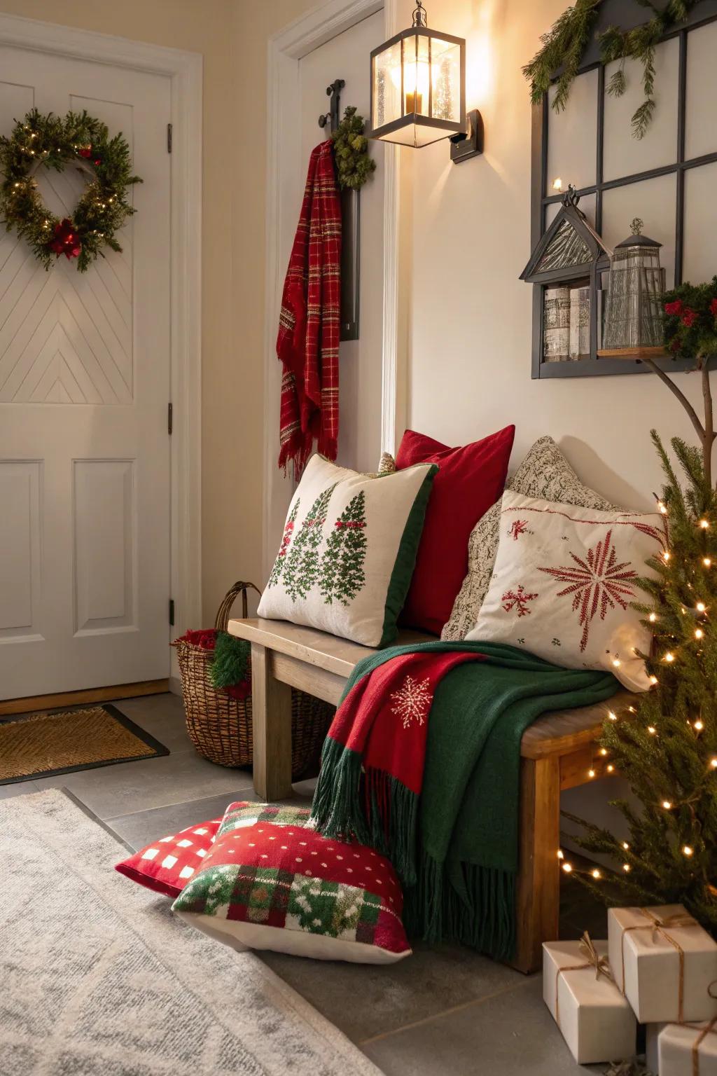 Textile accents convey warmth and comfort to your entryway.