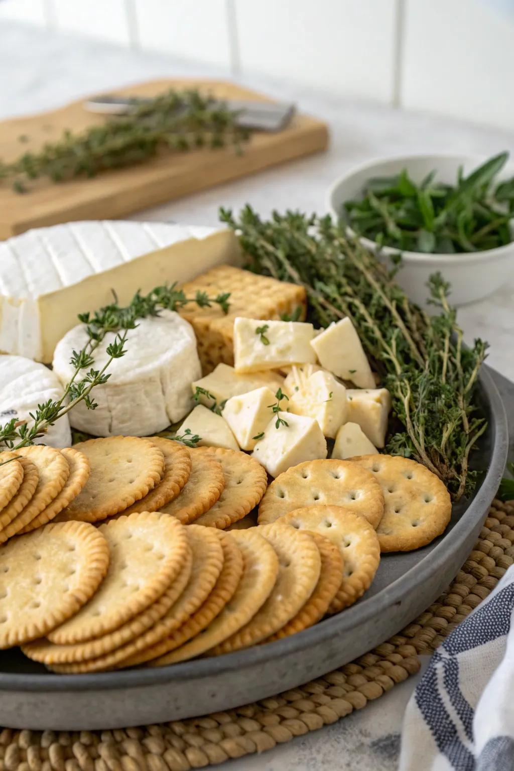 Seasoned biscuits paired with delicate cheddars.