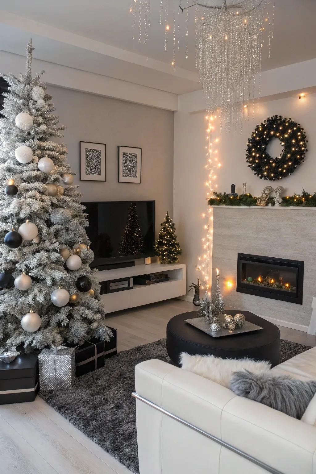 Monochromatic marvel with streamlined Christmas decor.