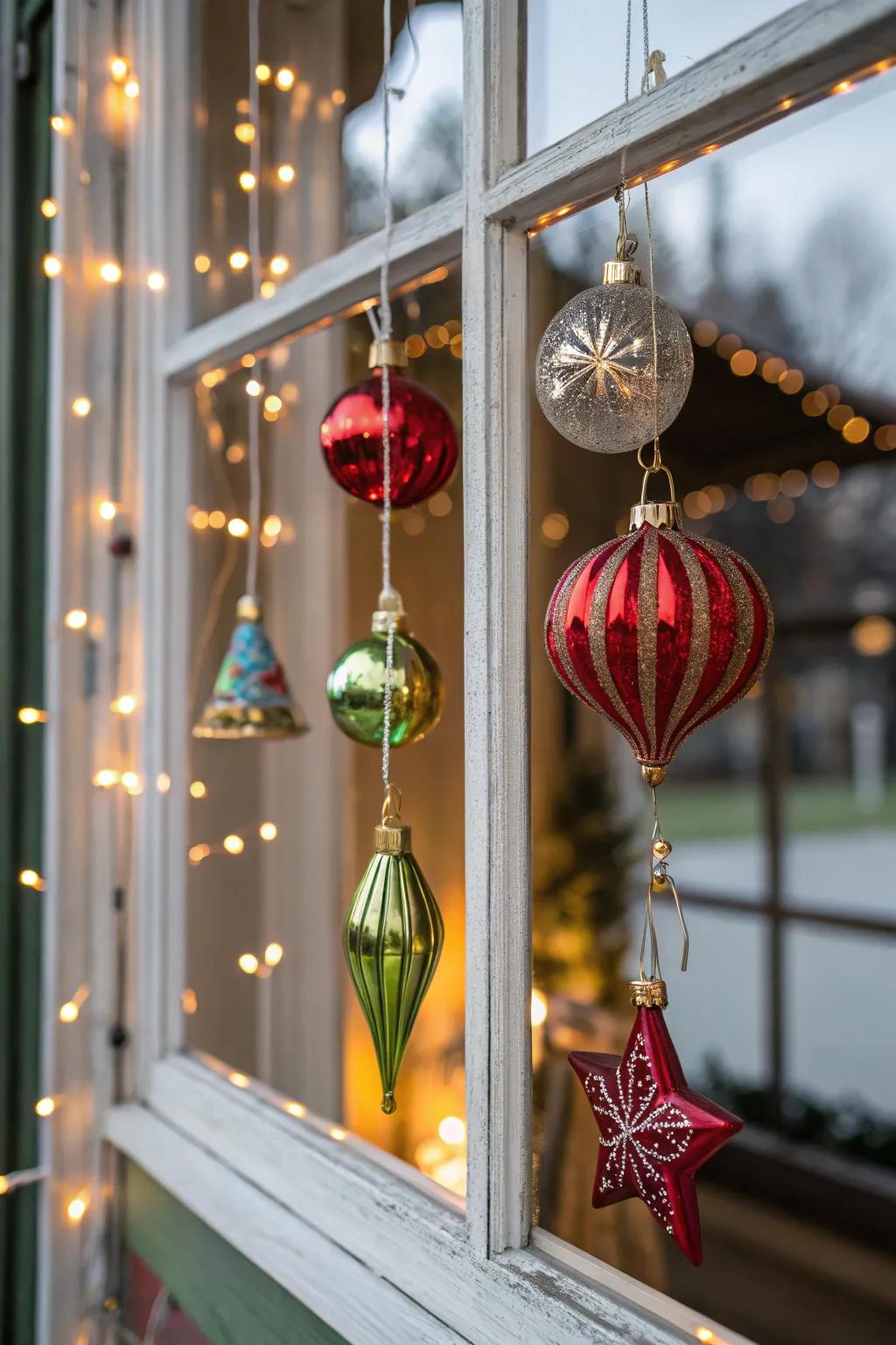 Suspended trinkets incorporate depth and shimmer to the window showcase.