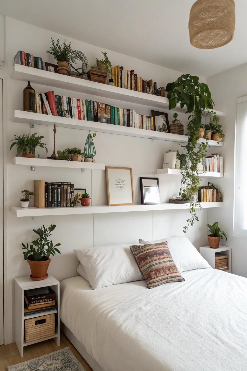 Clever storage keeps clutter at bay in this pristine bedroom.