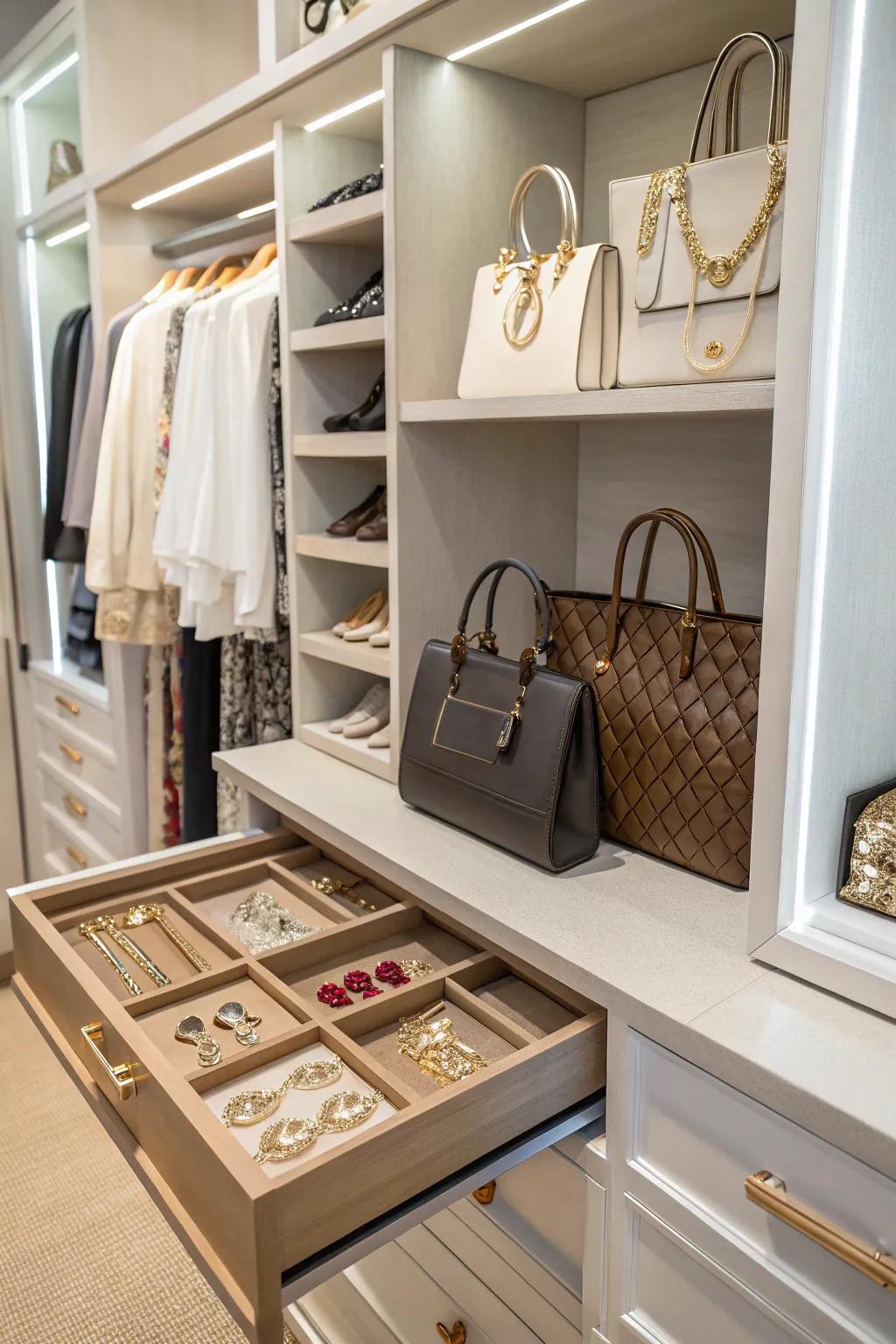 Display storage transforms accessories into decor.