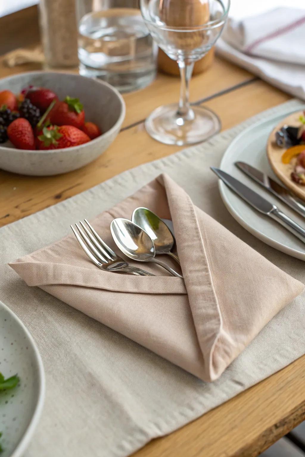 The pouch napkin fold, combining elegance and functionality.