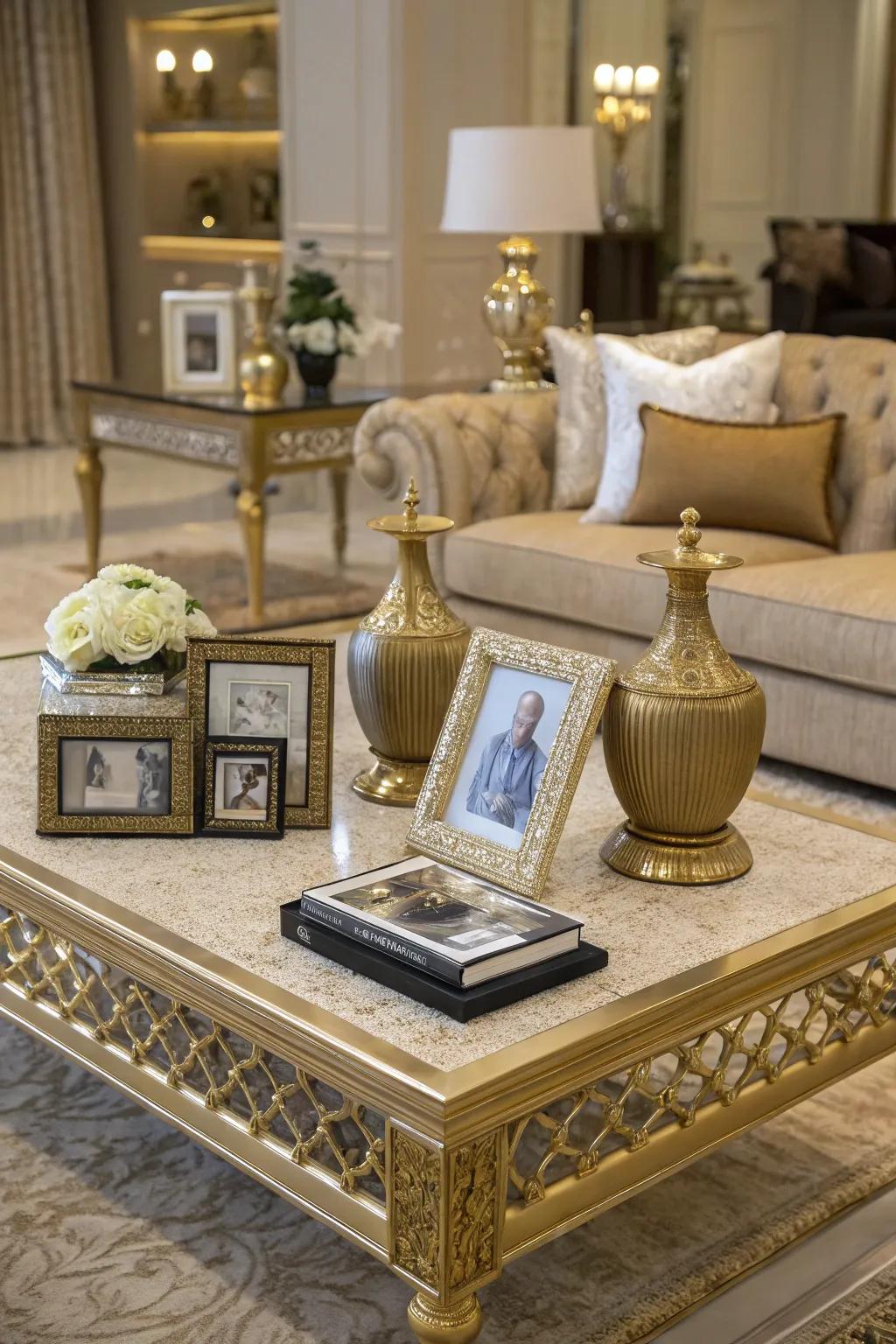 Gilded accents contribute a sense of luxury and sophistication.