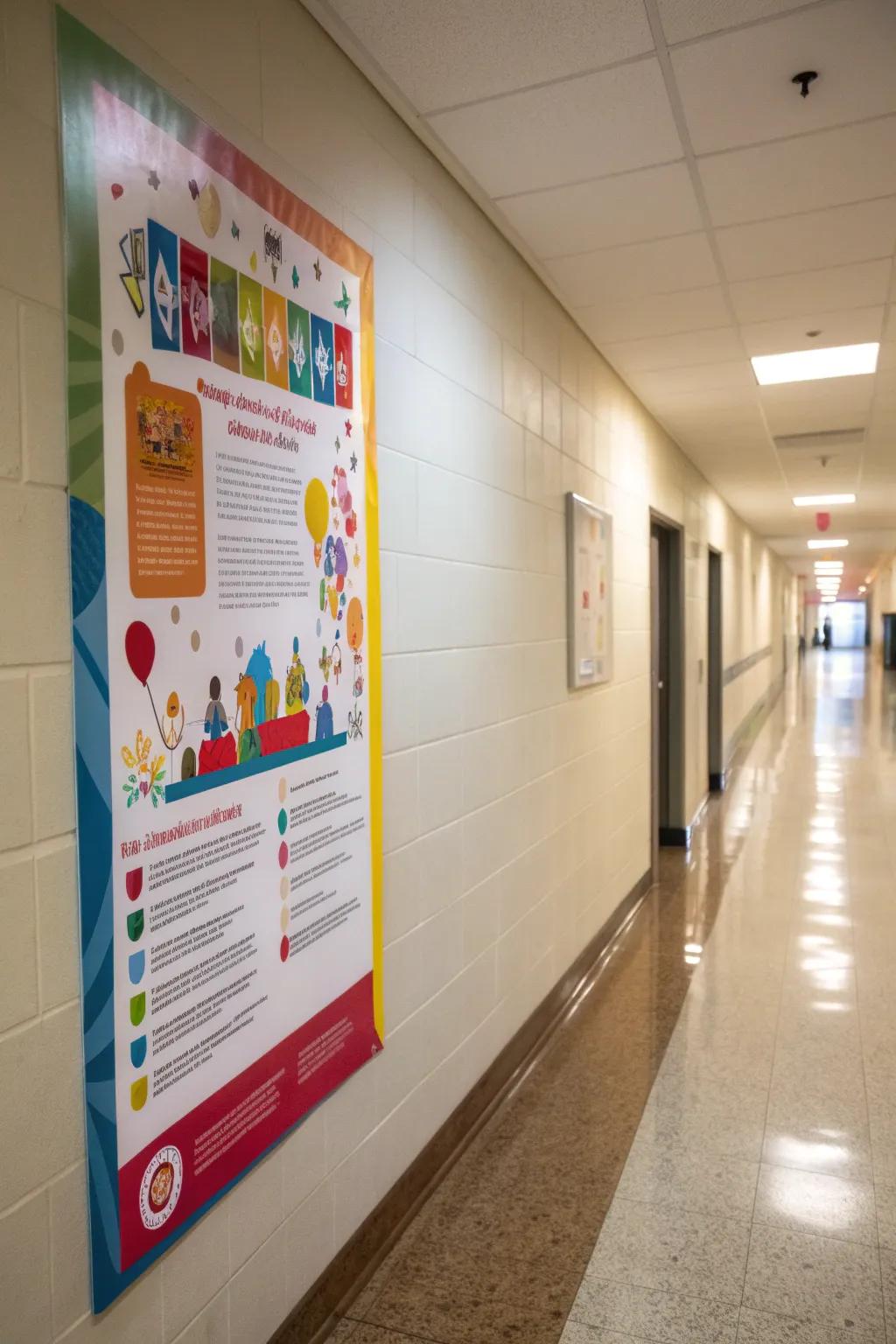 Whimsical graphical composition poster adding personality to a hallway.
