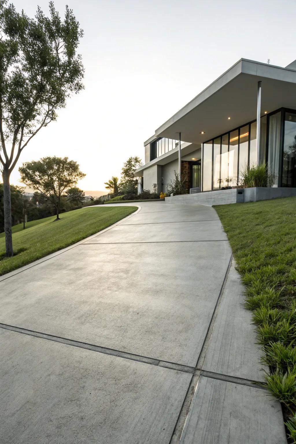 A smooth concrete driveway radiating modern simplicity.