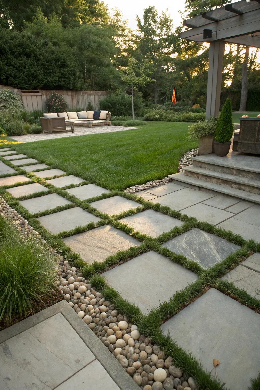 Mixing grass with hardscape creates a balanced, natural border.