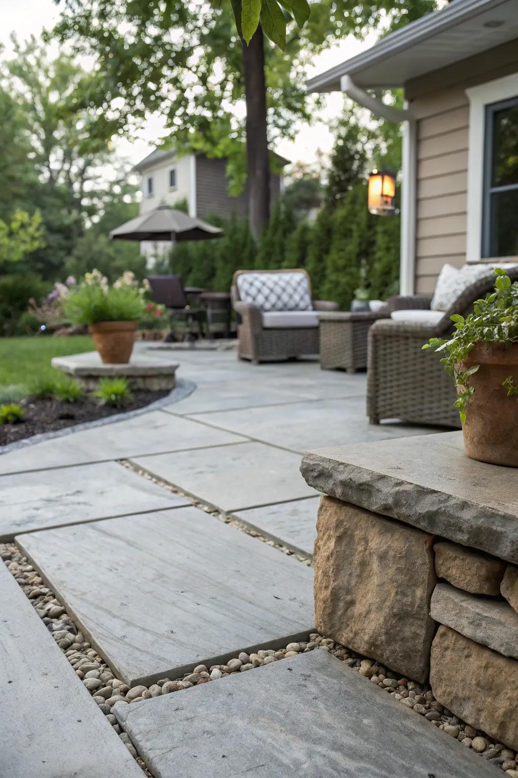 Modern hardscaping with concrete and stone for a sleek look.