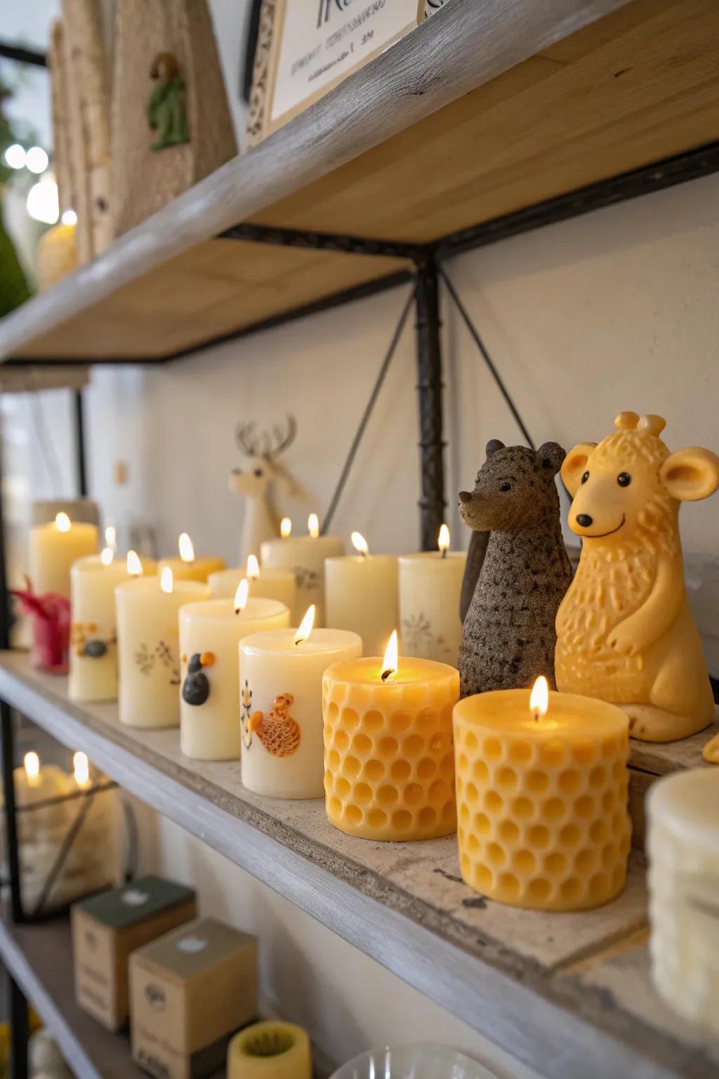 Candles through playful characters inject a whimsical touch.