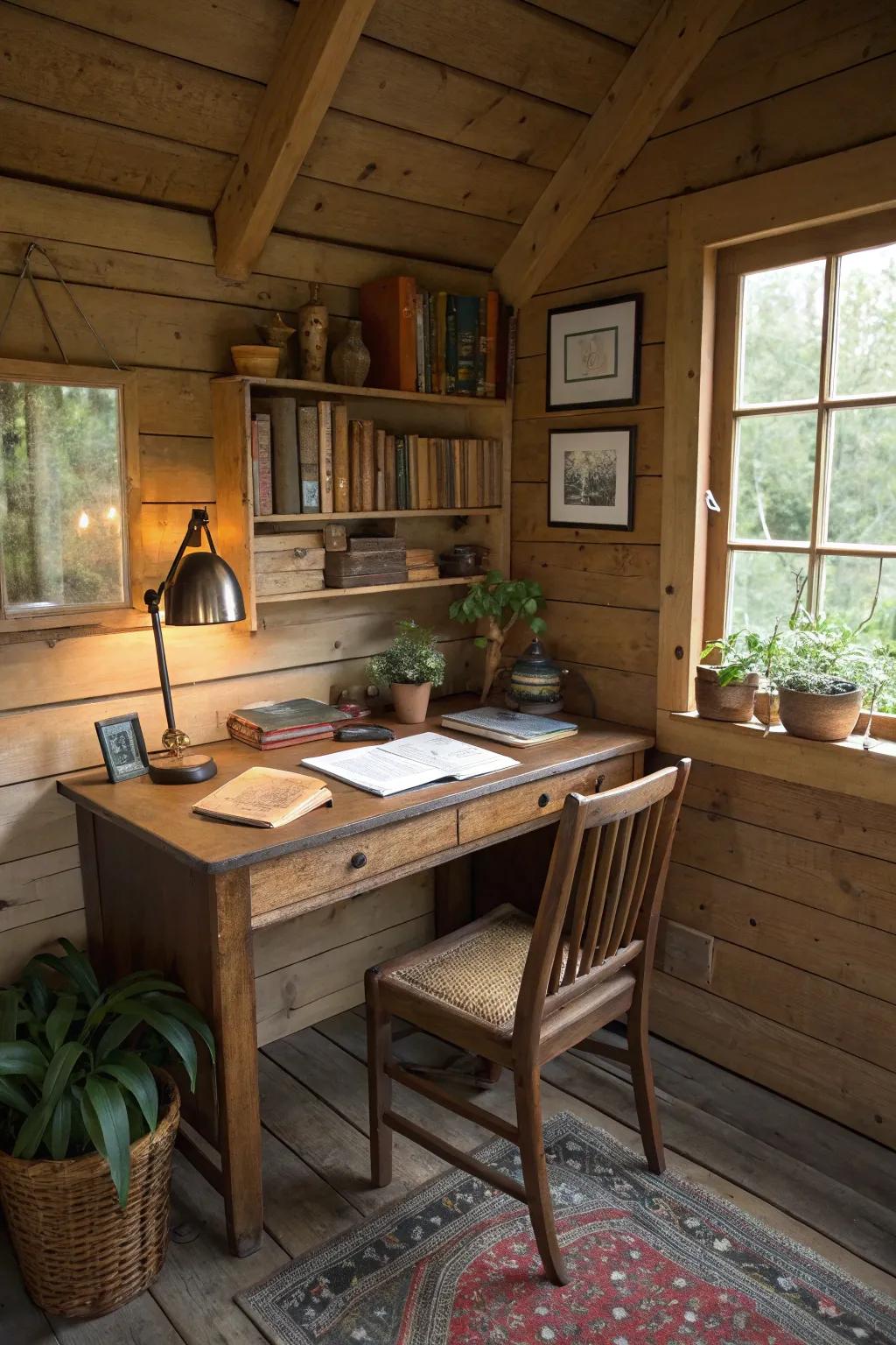 Find inspiration in a secluded shed writer’s nook.
