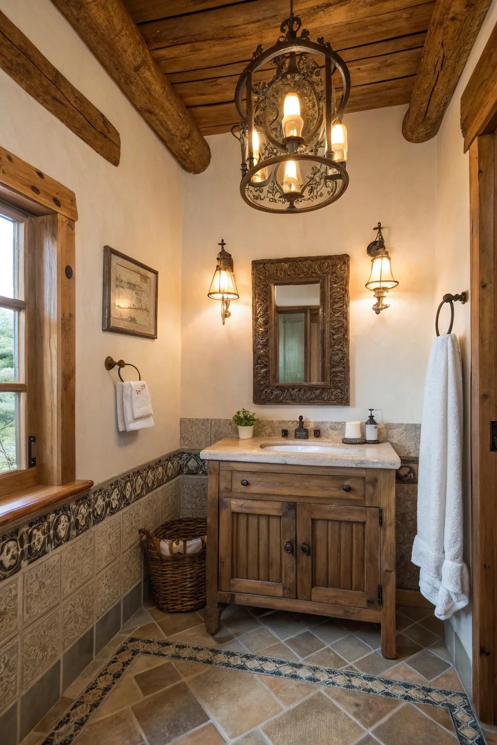 Antique fixtures add a timeless touch to this charming bathroom.