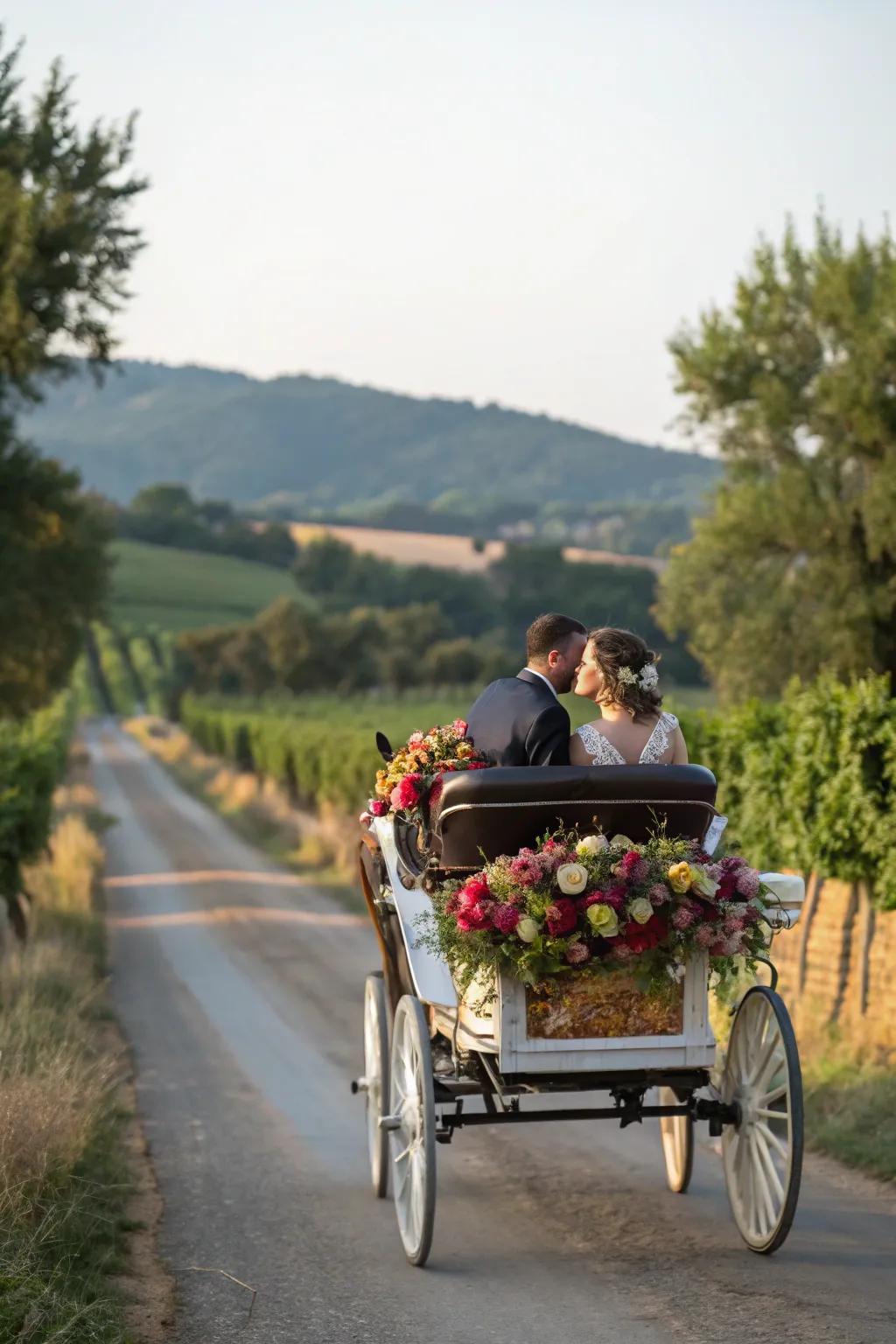 A romantic equine drawn ride for a countryside wedding.
