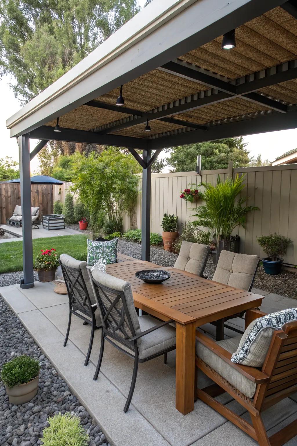 A versatile patio design for dining and relaxation.