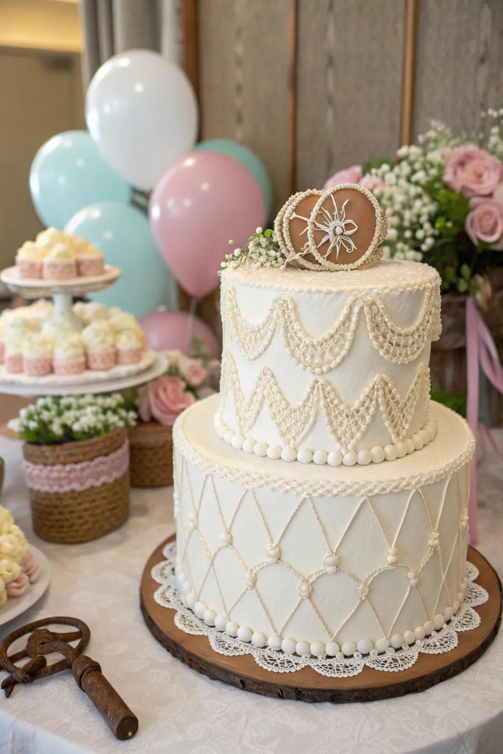 Rope and lace accents provide a rustic charm to this stylish cowgirl cake.