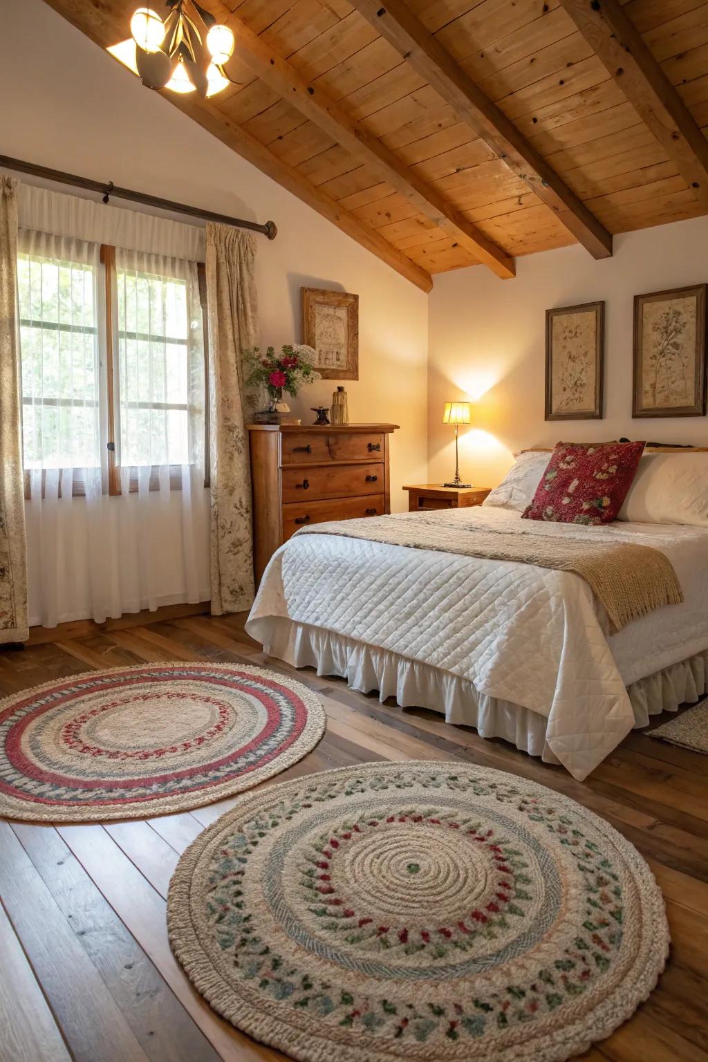 Rugs enhance the floor with texture and warmth.