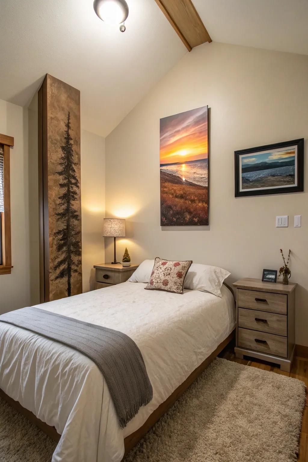 Vertical height techniques make small bedrooms feel more expansive.