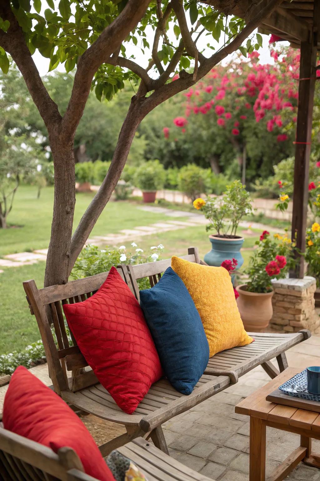 Cushions add a burst of color and comfort.