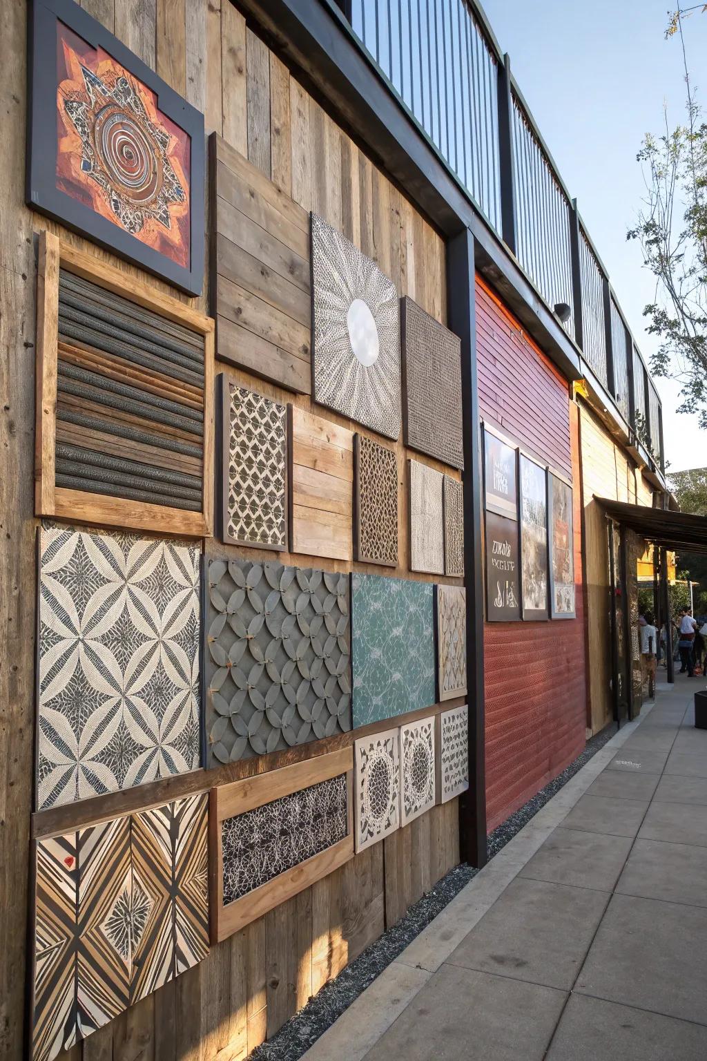 A textured wall creation featuring mixed materials.