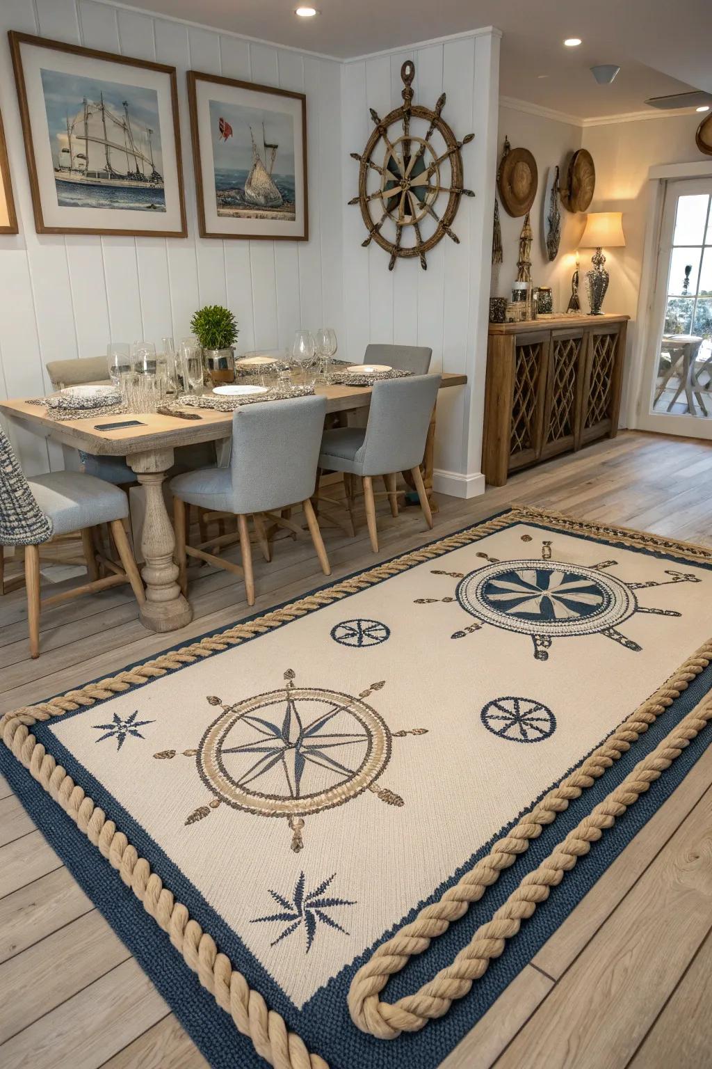 A carpet that anchors your area with cruise ship elegance.