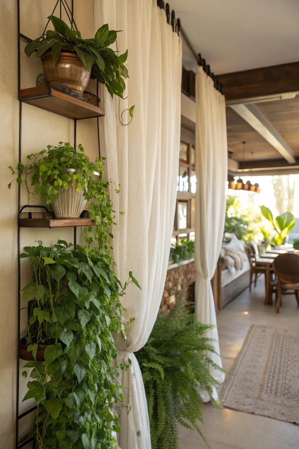 Panels enhanced by lush vegetation for a lively sensation.