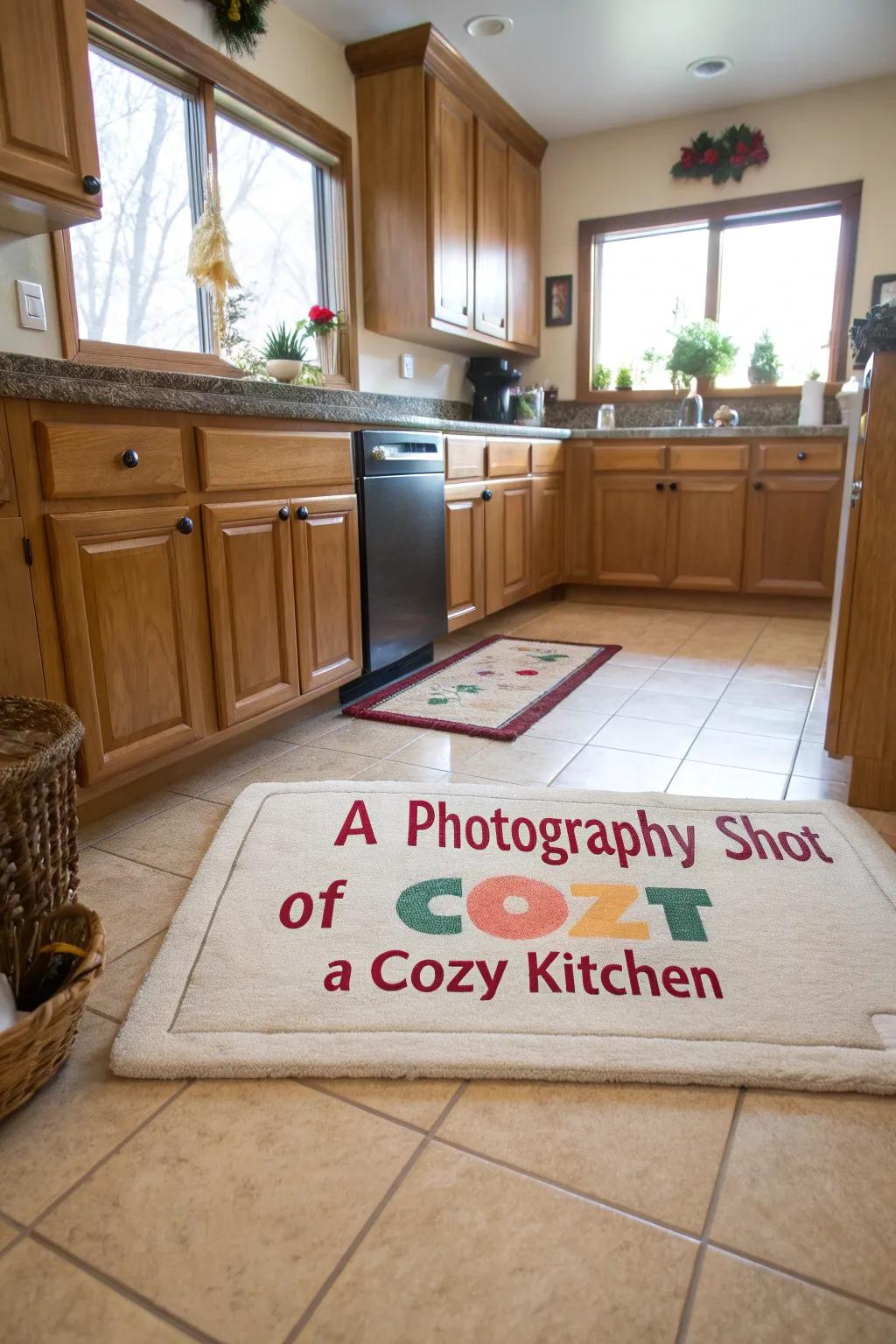 A customized expression rug adds personality and charm to any kitchen.