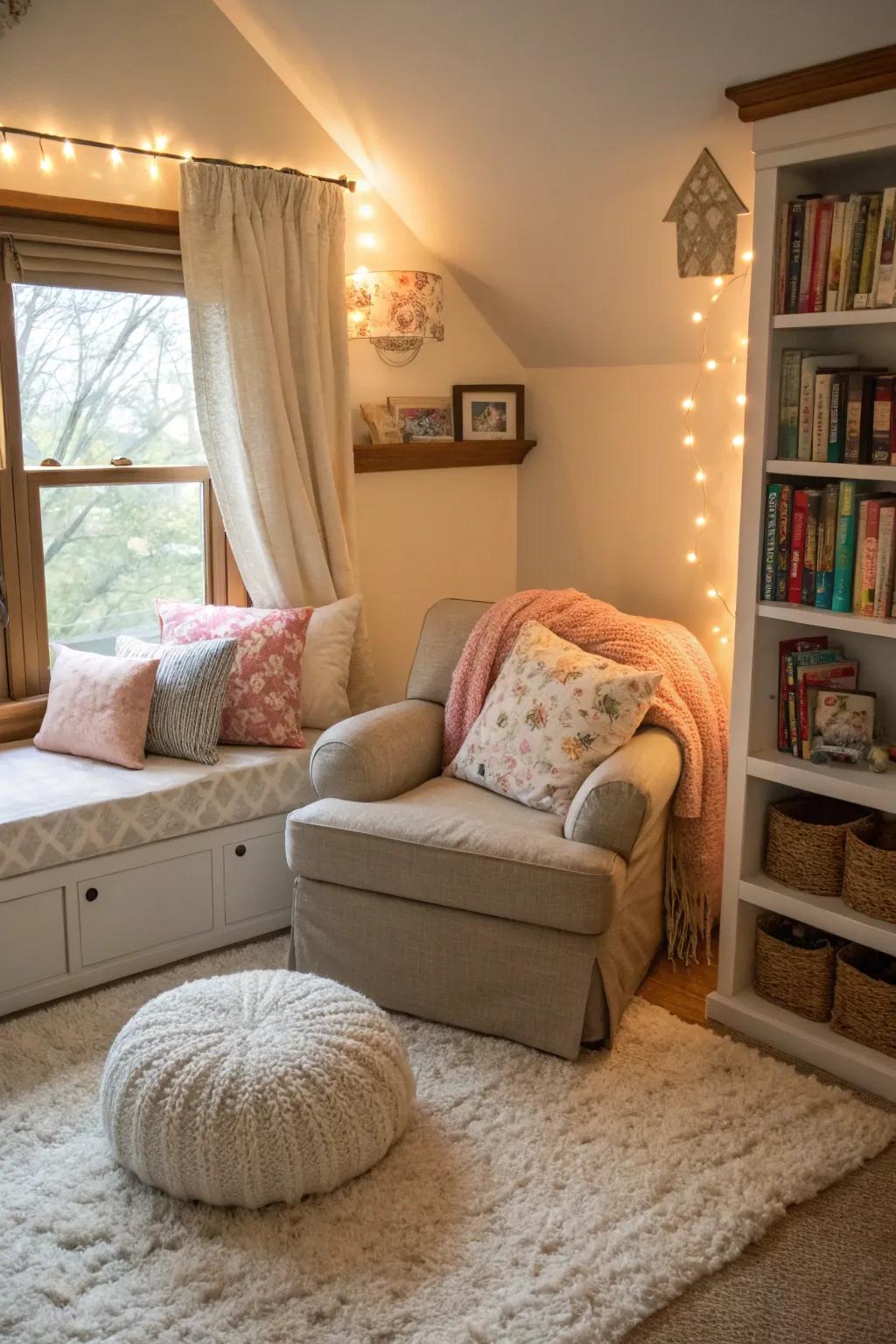 A snug corner for perusing and relaxation in a collaborative room.