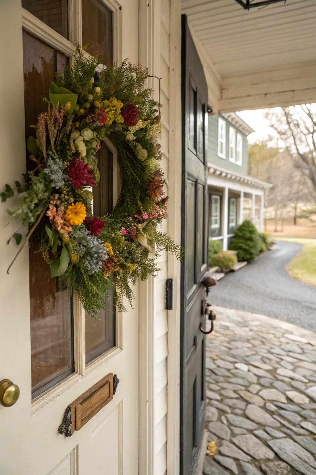 A seasonal garland door feature that evolves with the months.