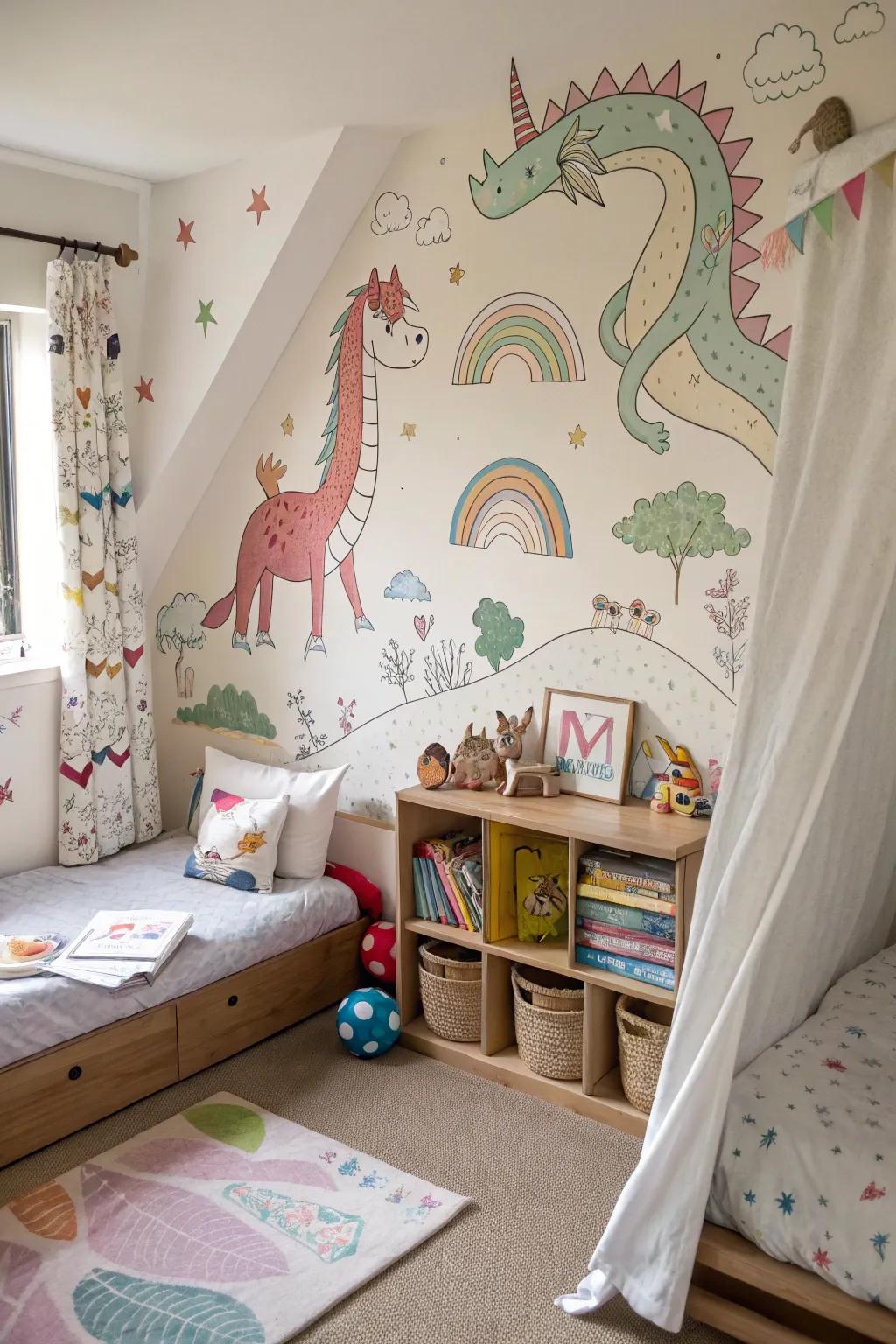 Enchanted fairytale beings injecting magic into a young one's space.