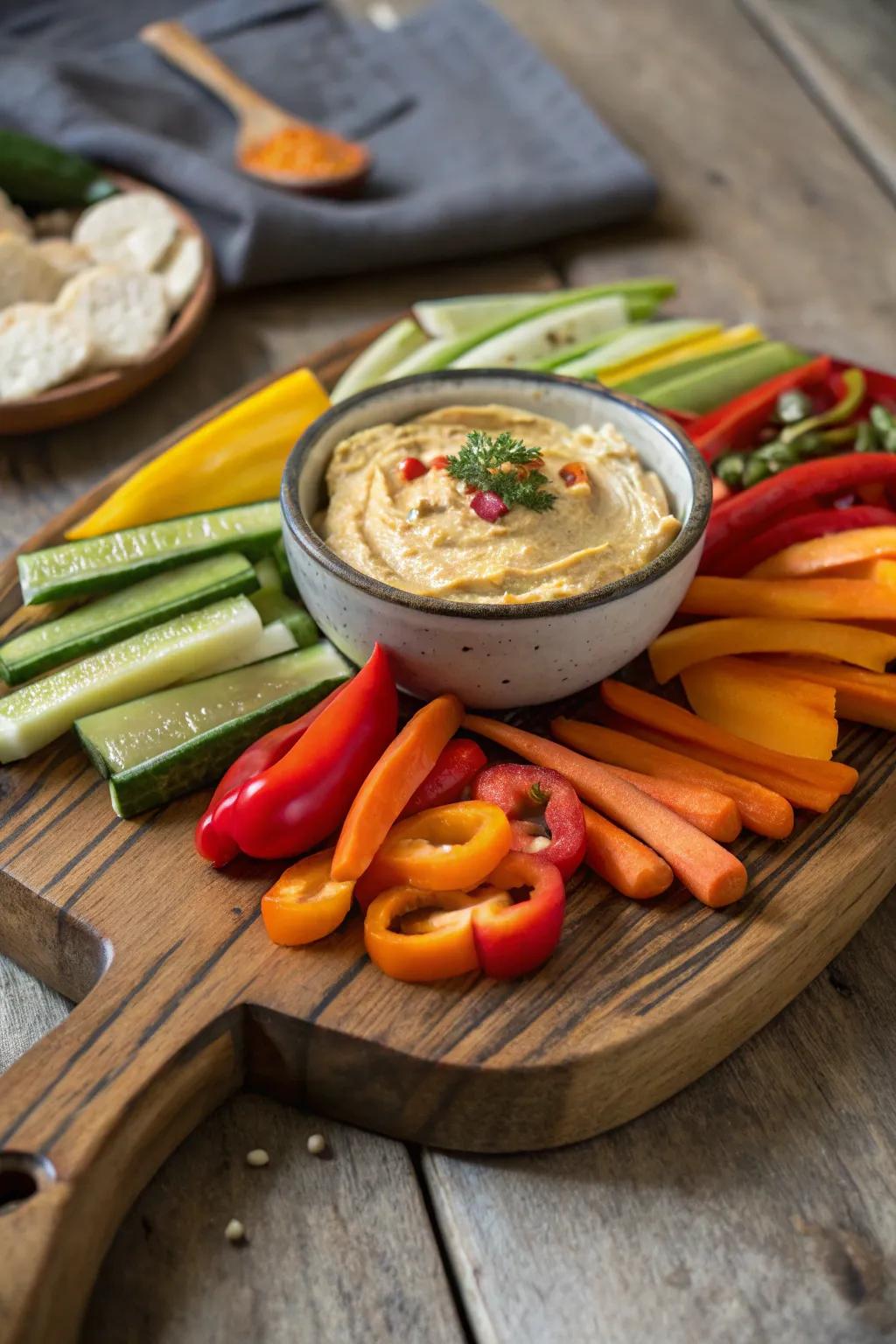 A delightful harvest hummus harmony plate.