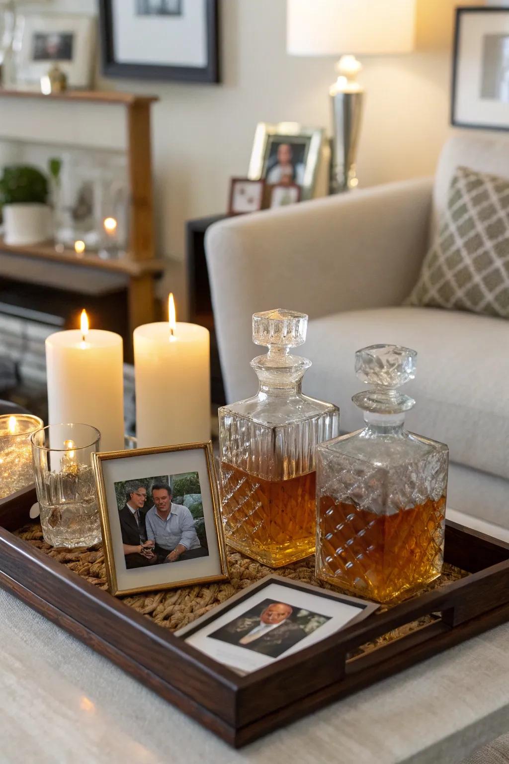 A cozy corner featuring vessels and personal decor touches.