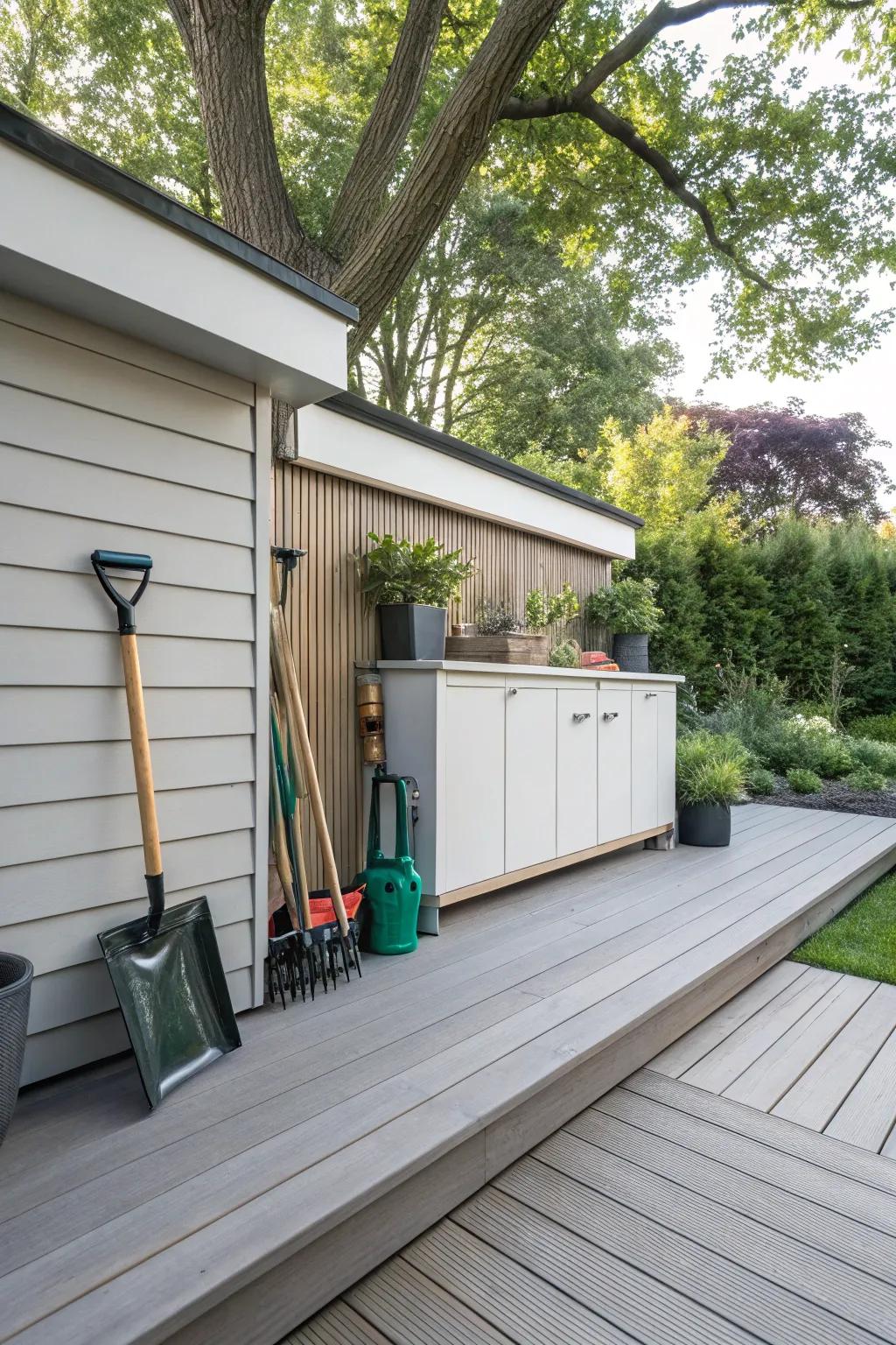 Fascia featuring concealed storage maintains your deck's order and utility.