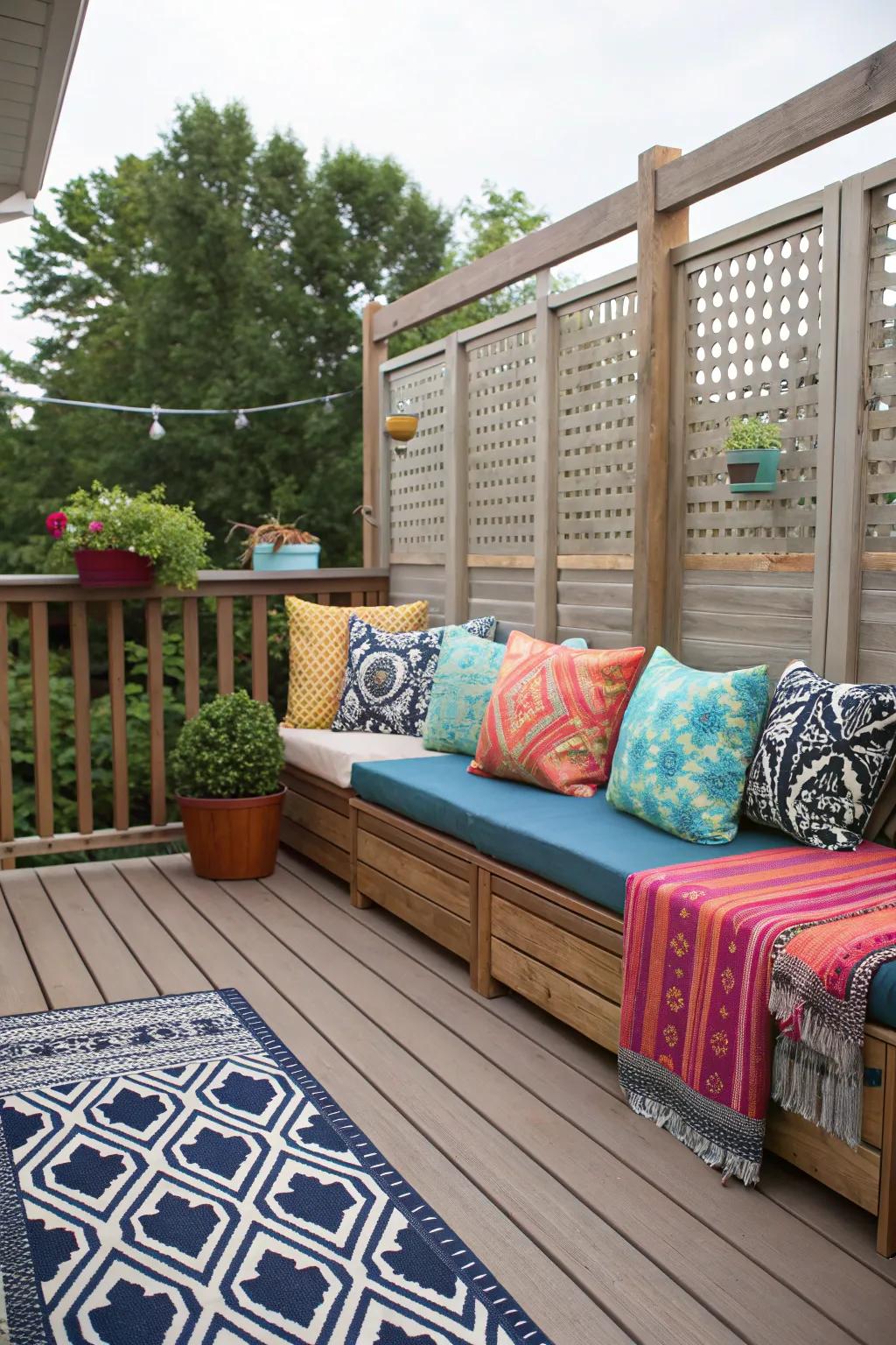 Decorative details adding style and comfort to a privacy wall.