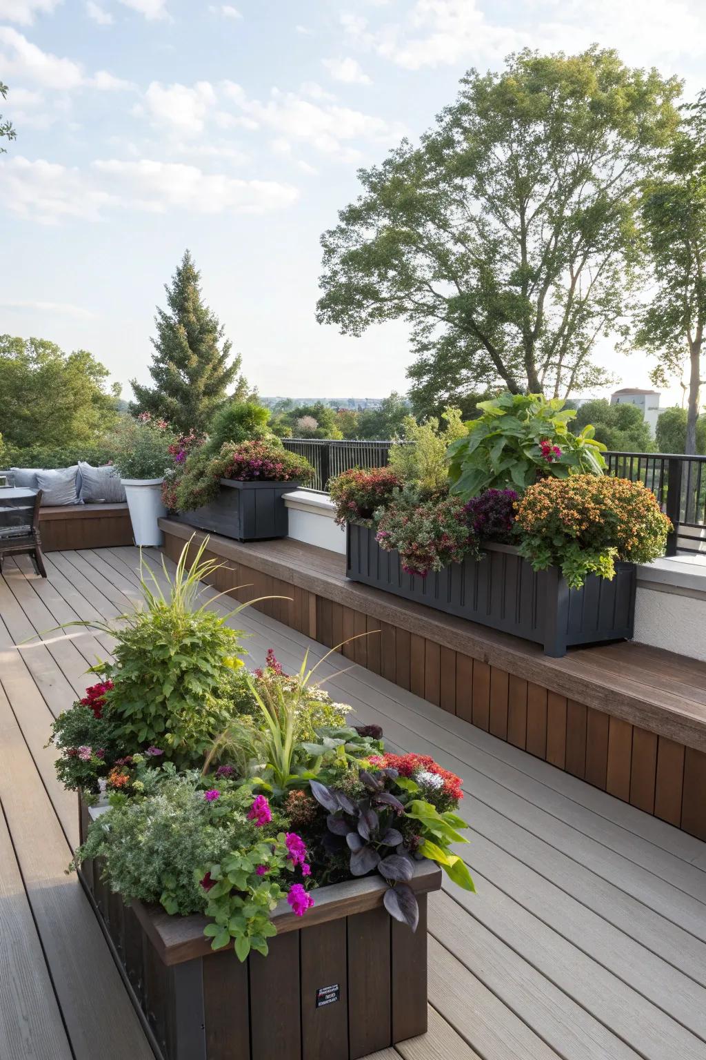 Hidden planters offering a surprise under seating.