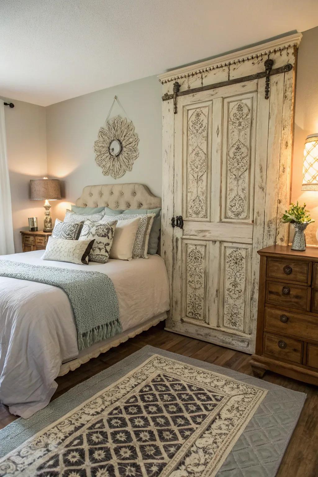 Repurposed vintage items provide both functionality and visual appeal.