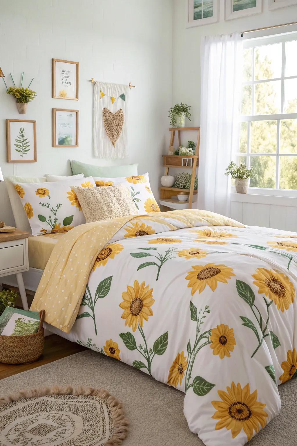Sunflower bedding lends a happy vibe to your personal sanctuary.