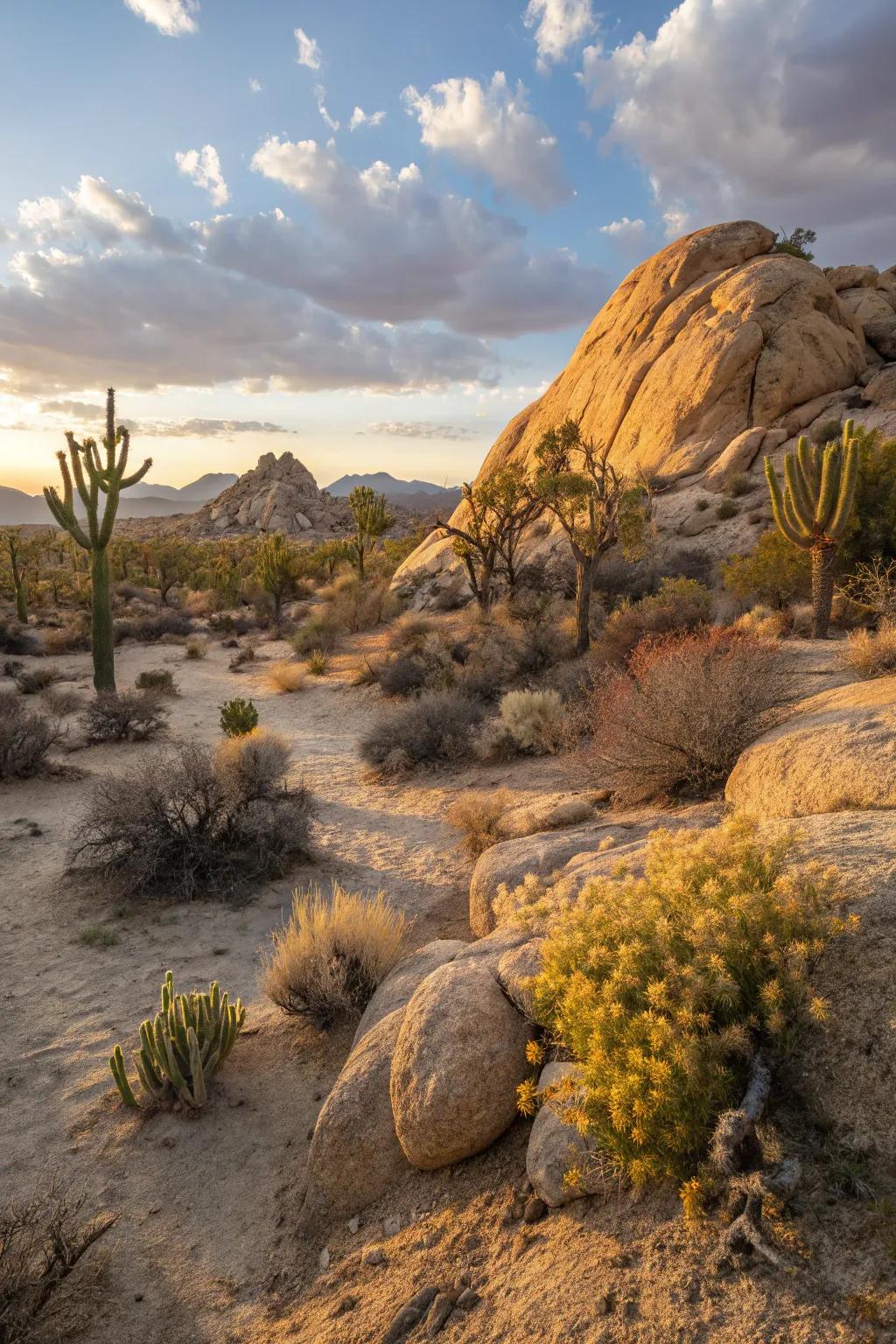 The magical interplay of light and shadow in a sunlit desert garden.