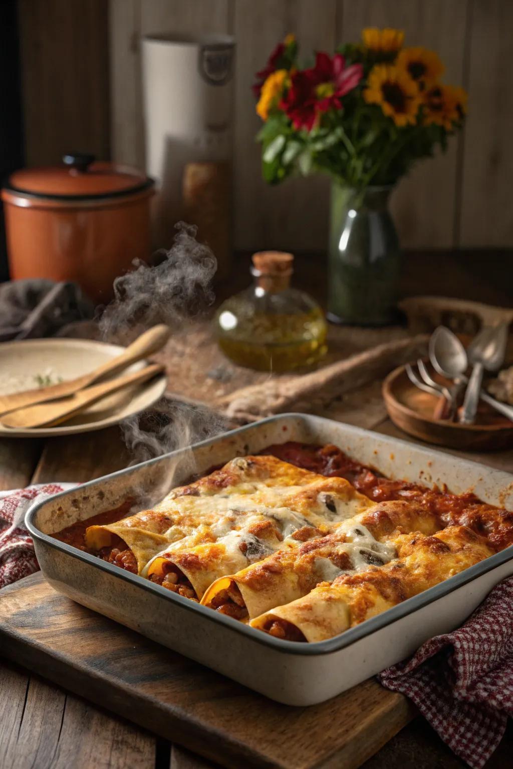 Cheesy baked enchiladas, just the thing for a cosy dinner.