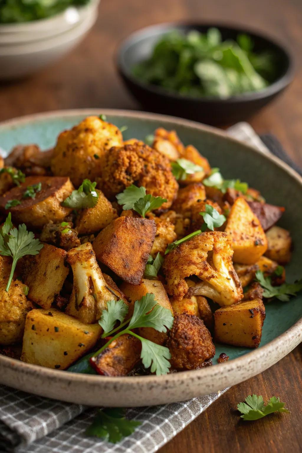 Oven-roasted spuds & bloom, presenting a novel approach to a cherished classic.