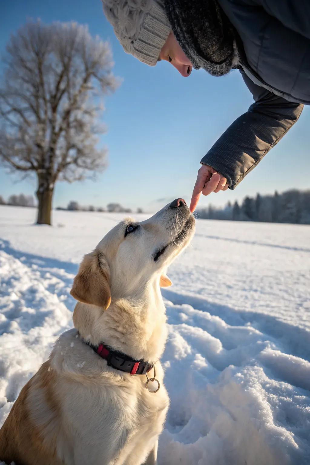 A tender snowy nose boop.