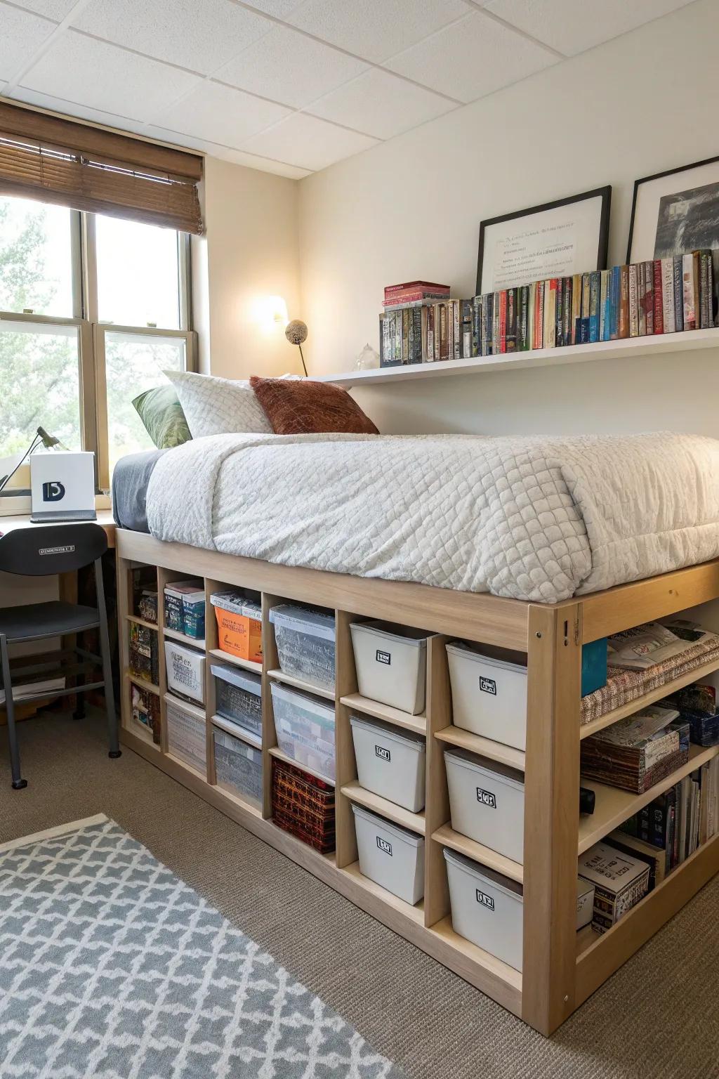 Bed risers can effectively double your under-bed storage.
