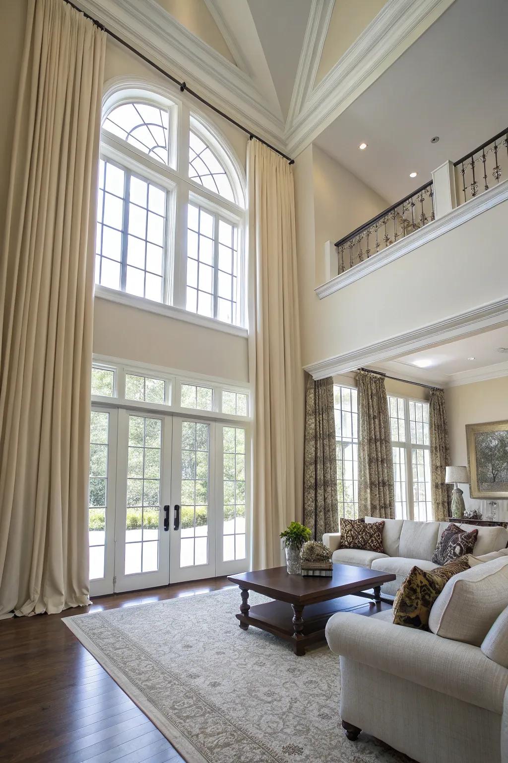 Above window rods enhance the perception of room height.