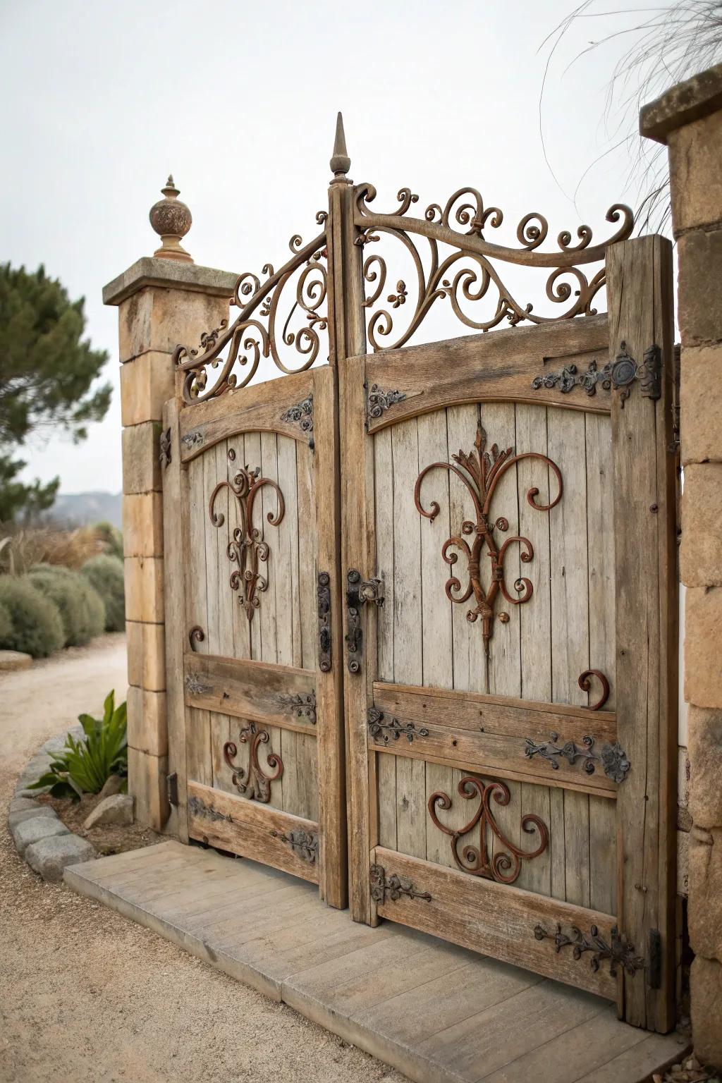 Vintage ferrous accents bring homespun elegance to this timber portal.