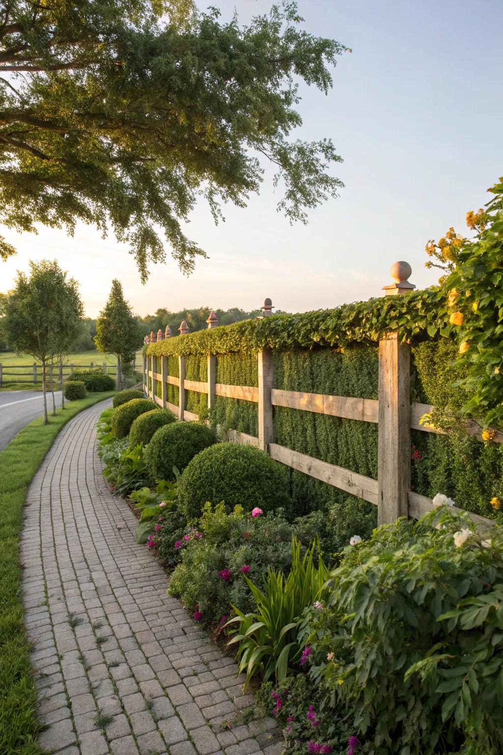 Integrate greenery with your fence for a natural look.