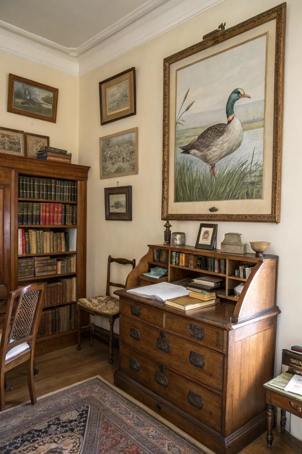 Classic waterfowl art introduces a nostalgic hint to your decor.