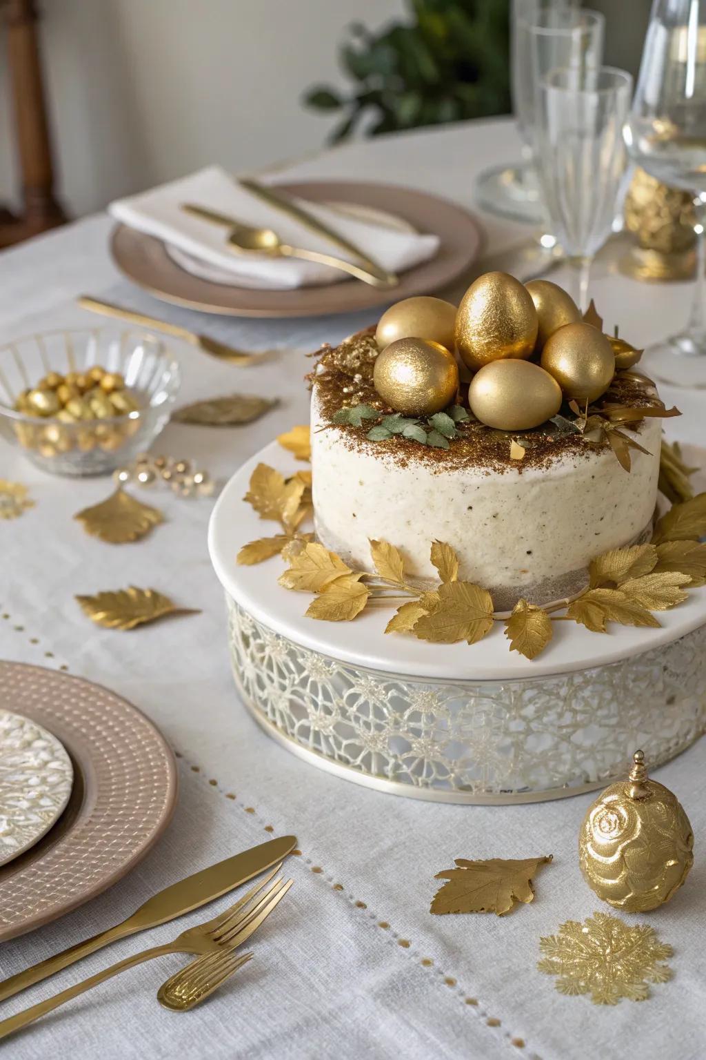 Golden eggs add a touch of glamour to this Easter cake.