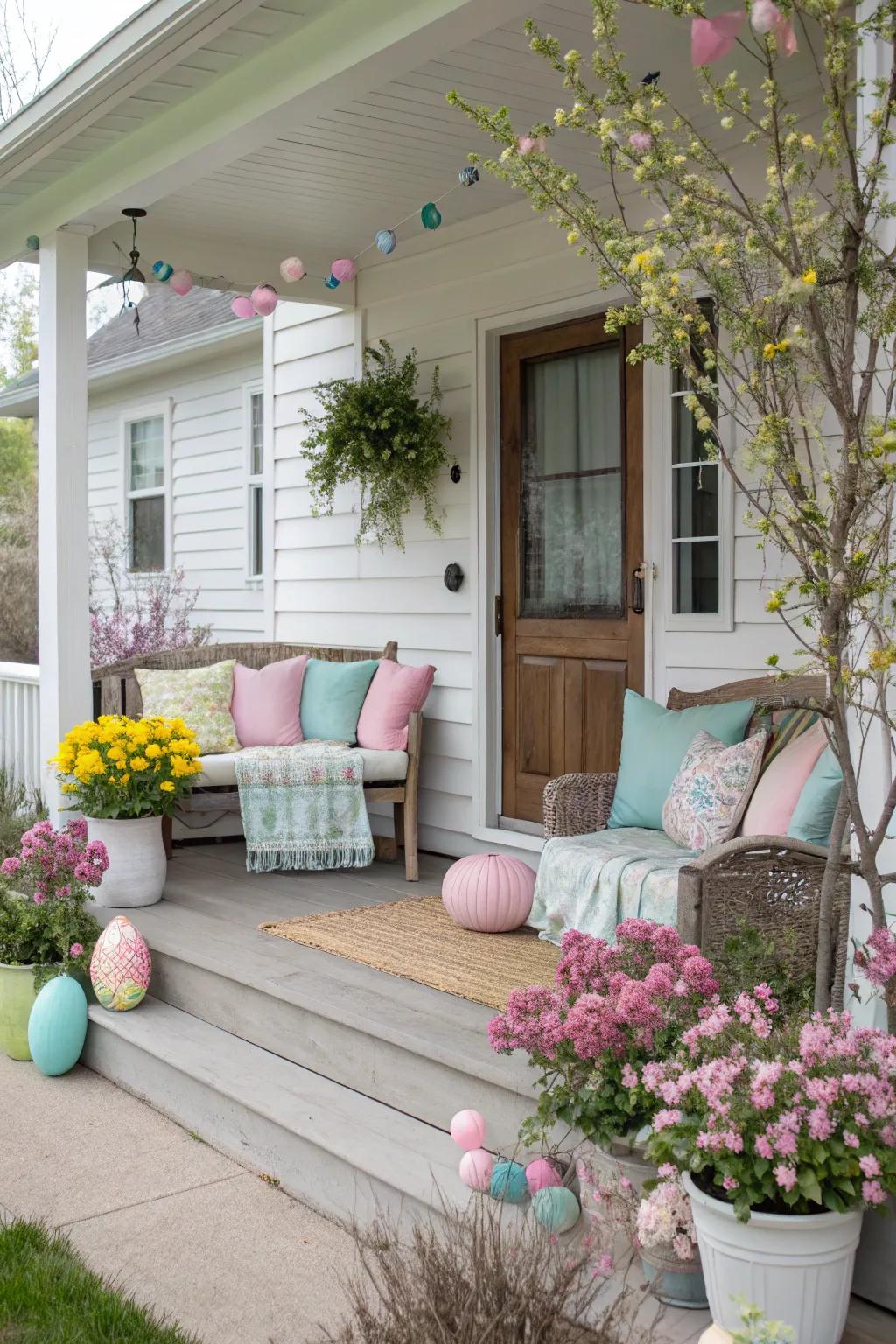 Subdued pillows contribute a delicate element to your Easter decorations.