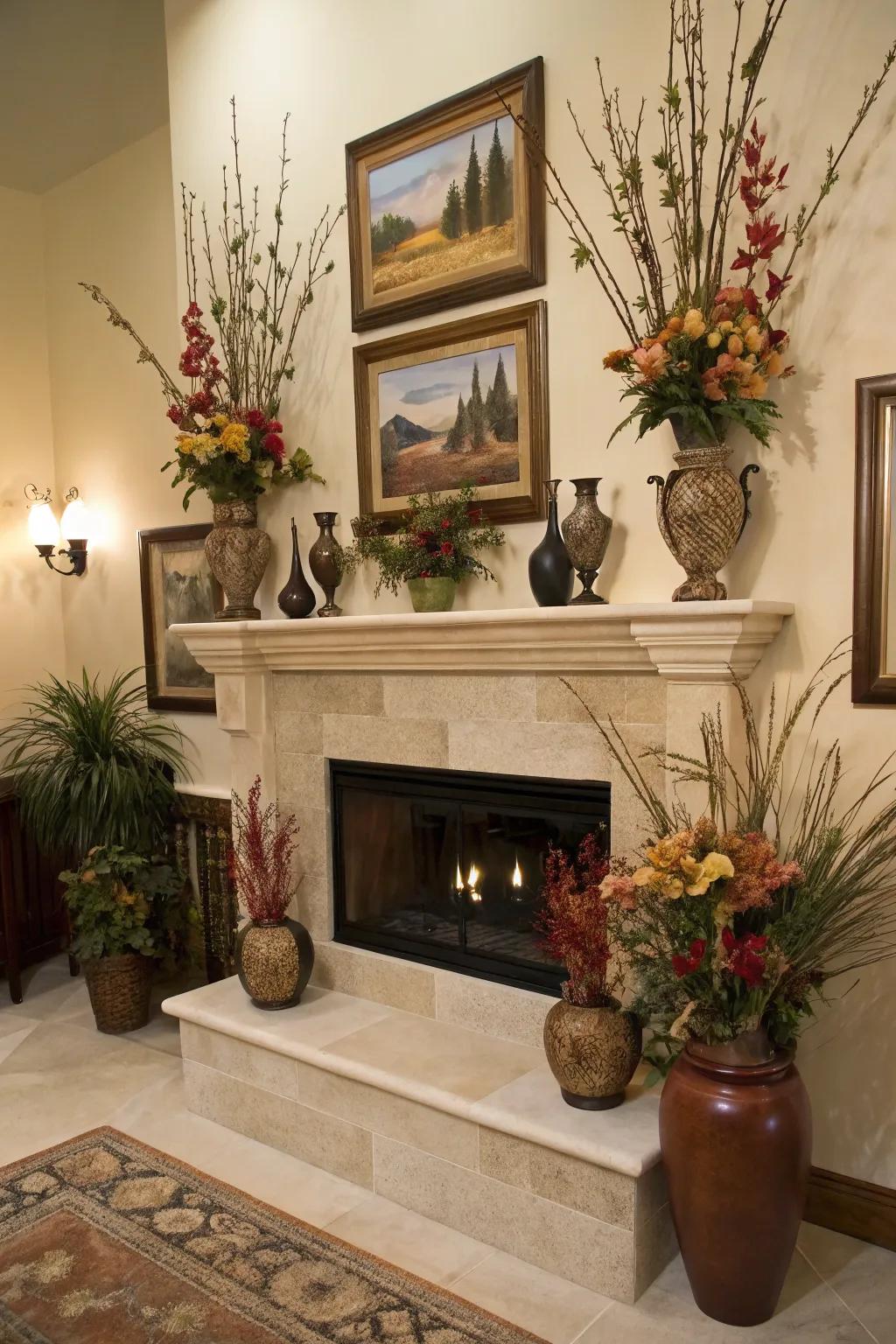 Ornamental details enhancing the allure of the fireplace.