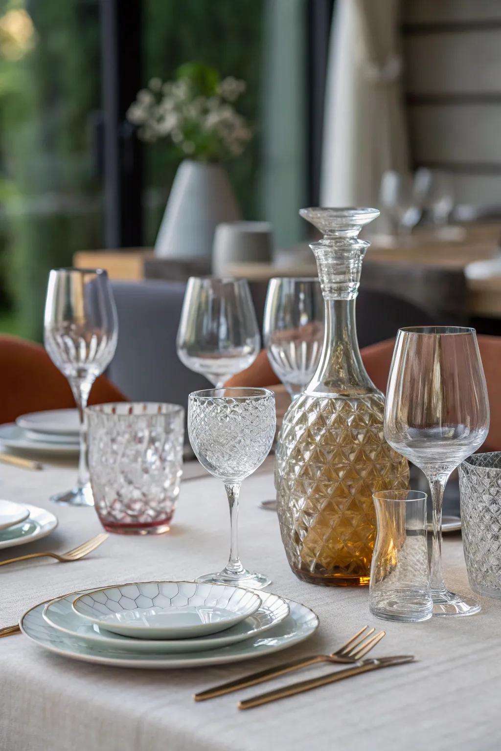 Varied glassware adds sophistication to the table.